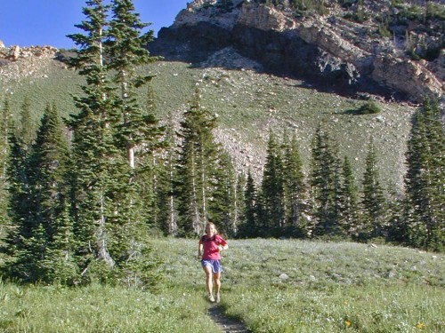 Petra McDowell running in the Wasatch.  Petra has an all-day pace which works perfectly for ski mountaineering or ultramarathons.